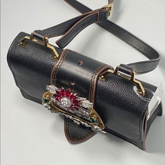 Miu Miu Madras Crystal Embellished Leather Shoulder Bag - Picture 8 of 13